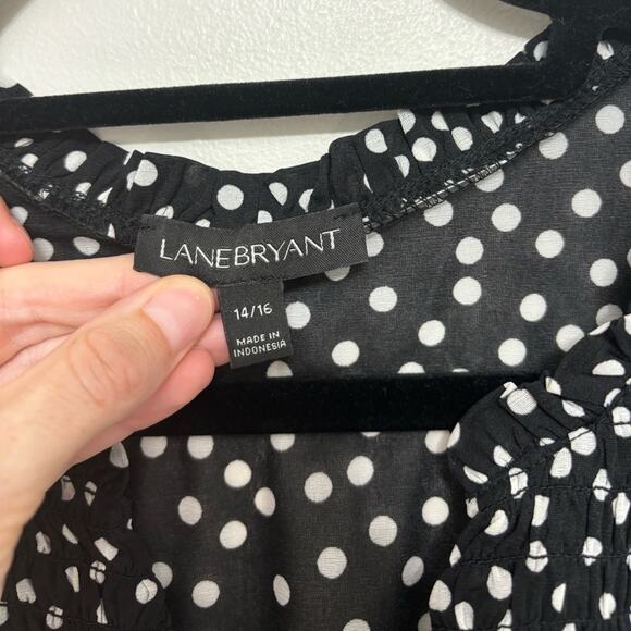 Lane Bryant Black and White Polka Dot Shirred Tunic - Size 14/16 - Picture 3 of 7